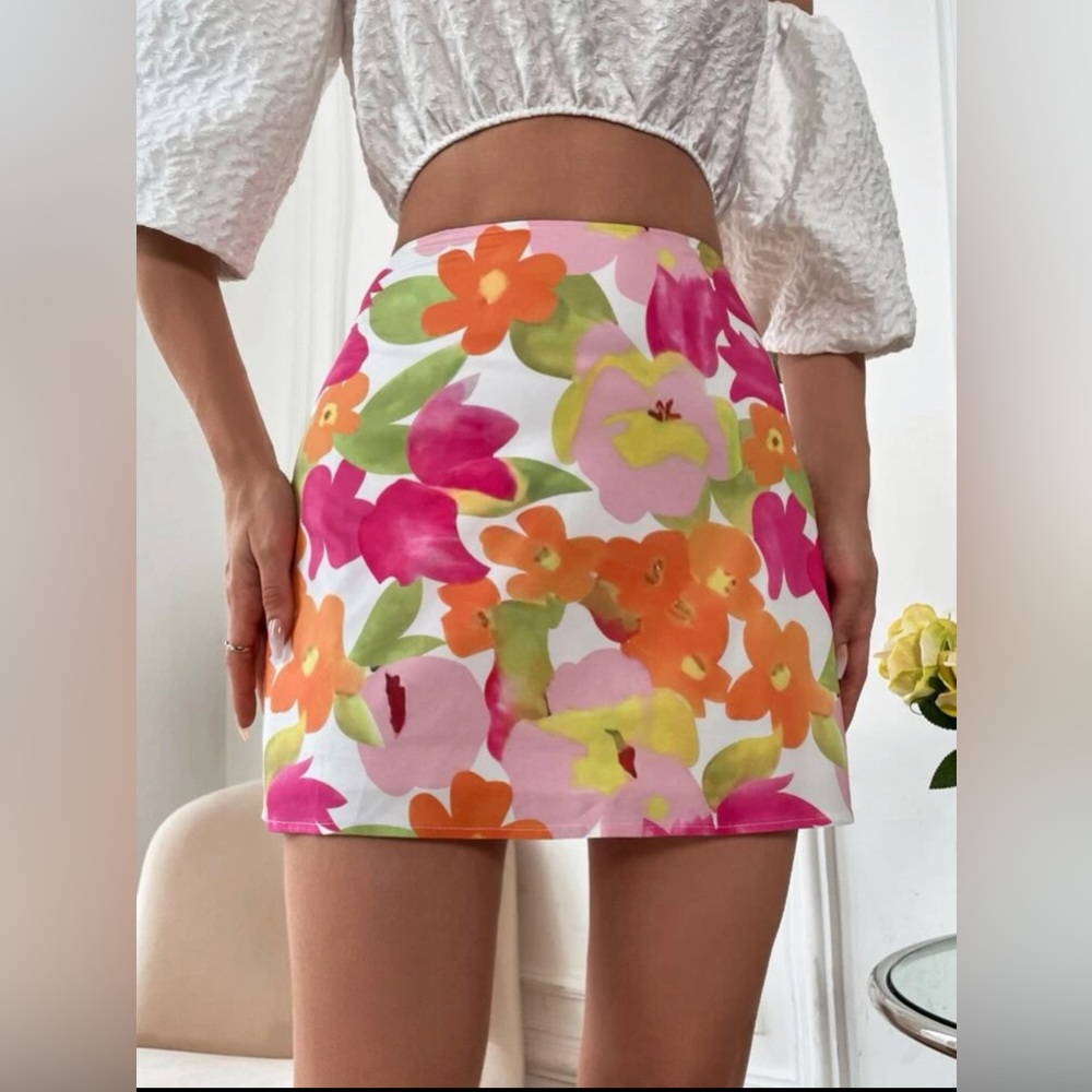 SHEIN VCAY High Waist Floral Print Skirt